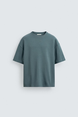 ZARA ФУТБОЛКА RELAXED FIT ИЗ ИНТЕРЛОКА, УТИНО-СИНИЙ