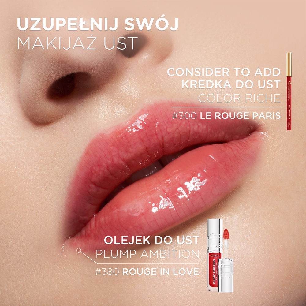 L’Oreal Paris Plump Ambition - Блеск для губ с гиалуроновой кислотой, придающий объем оттенок 380 Rouge in Love, 5 ml