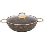 Сотейник 300/85мм с ручками,со стеклянной крышкой,АП линия «Грация»(черный/золото)