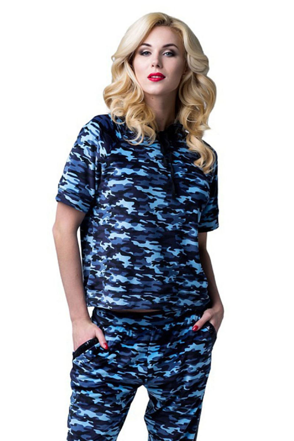 Спортивный костюм с капюшоном (Размер: M) (Цвет: синий камуфляж)