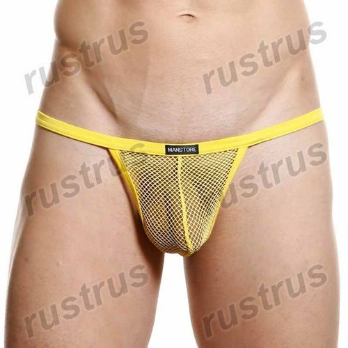 Мужские трусы в сетку стринги желтые Manstore