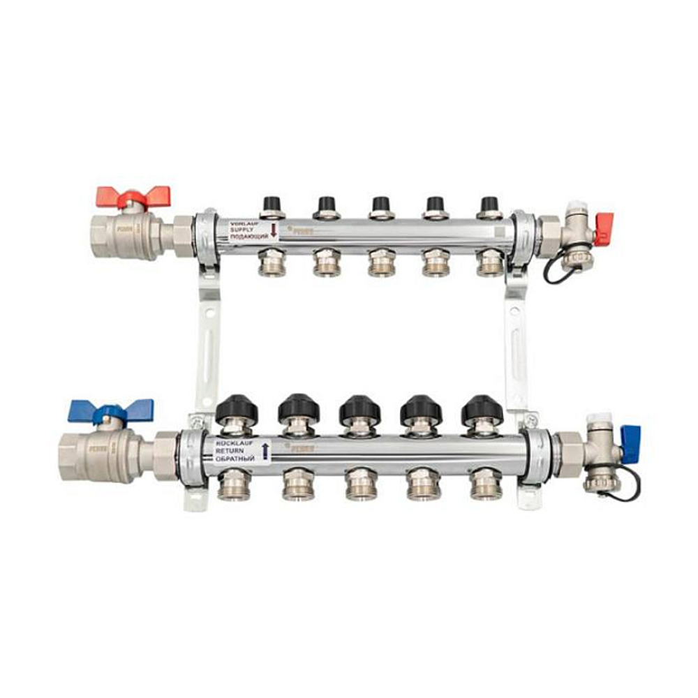 Коллекторная группа для радиаторного отопления РЕХАУ HKV - 1" на 5 контура 3/4"EK (нерж.сталь)
