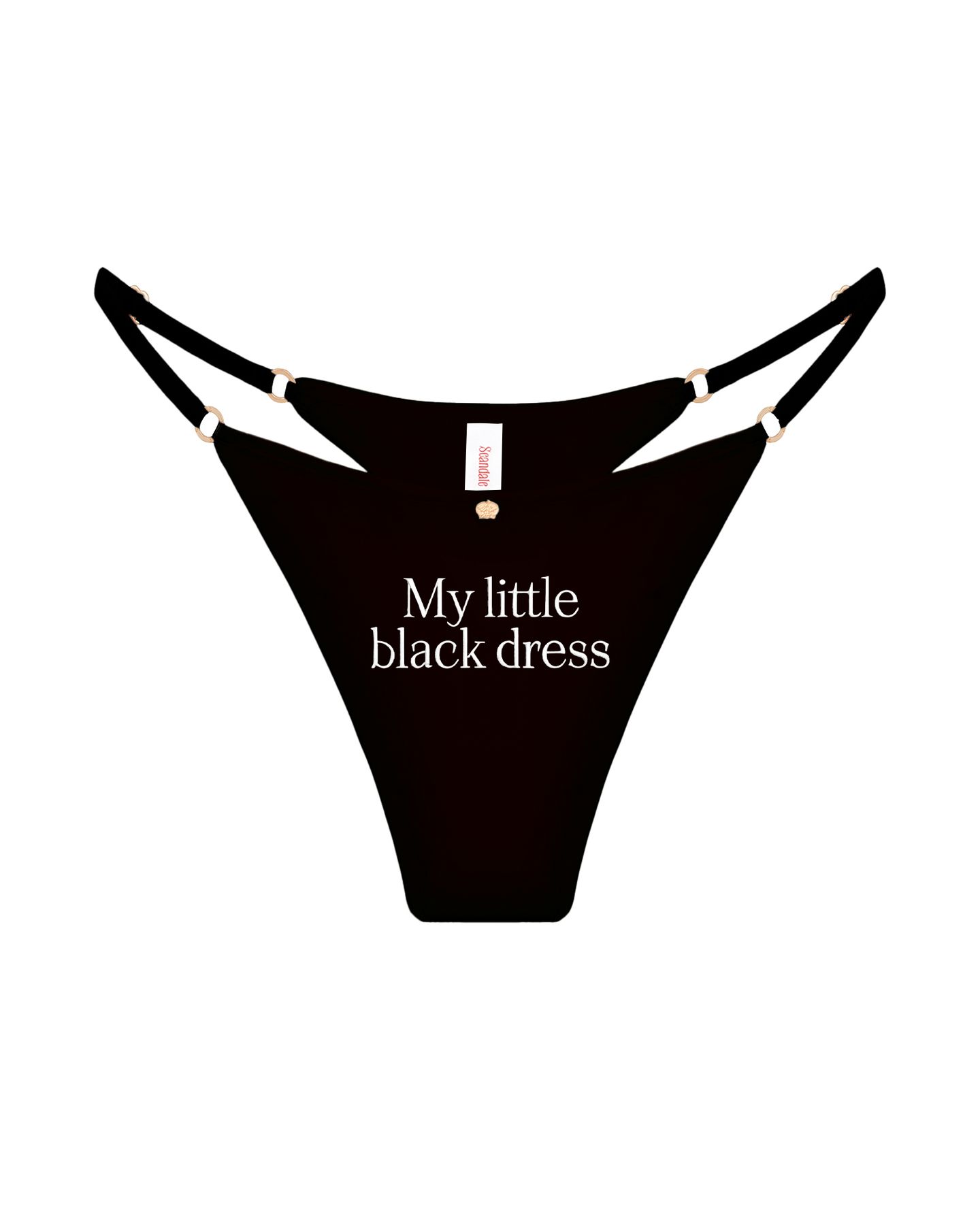 трусы стринги шелковые с надписью My little black dress черные