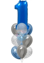 Фонтан c синей цифрой «1» из 10 воздушных шаров с гелием