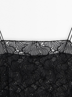 Massimo Dutti Кружевной топ на бретелях, черный