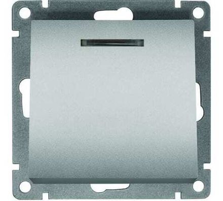 Выключатель одноклавишный с подсветкой "UNIVersal" серия "Афина ", с/у, 10А, 220В, серебро (еврослот