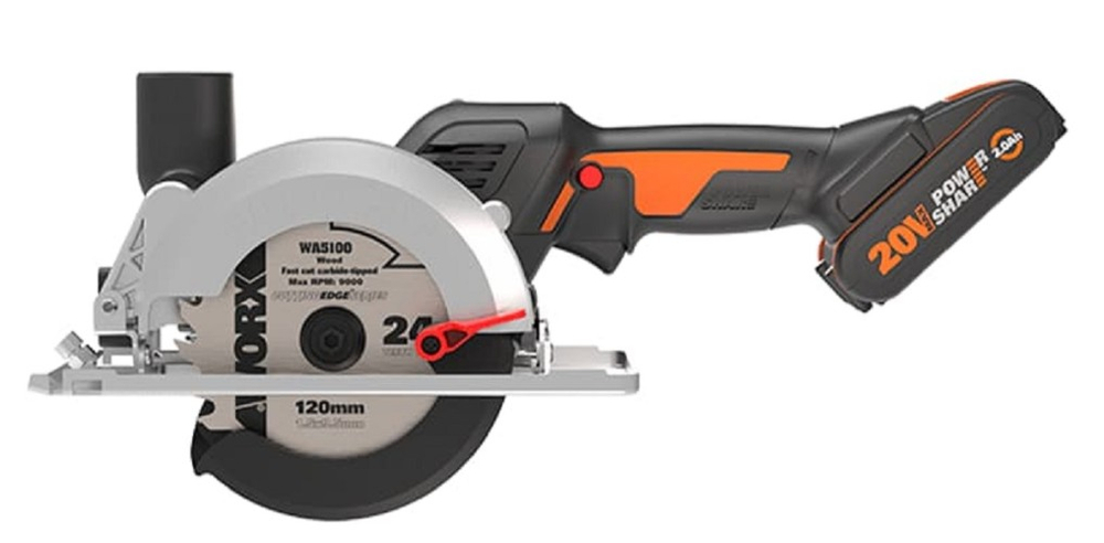 Пила циркулярная аккумуляторная Worx WX531 бесщеточная 20В, 120мм, 2ач х1, зу 2а