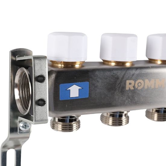 Коллектор Rommer 1"x3/4" на 4 контура с запорными клапанами (нерж. сталь) RMS-3200-000004
