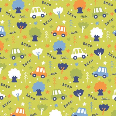 Buy baby fabric hand drawn cars green