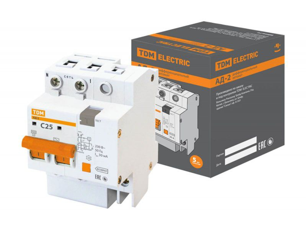 Диф.автомат АД-2 2Р 25А 30мА TDM