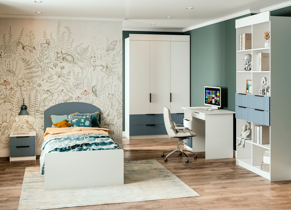 Стеллаж 450 с ящиками Лавис СД 450.1 (Белый/Лазурь софт)