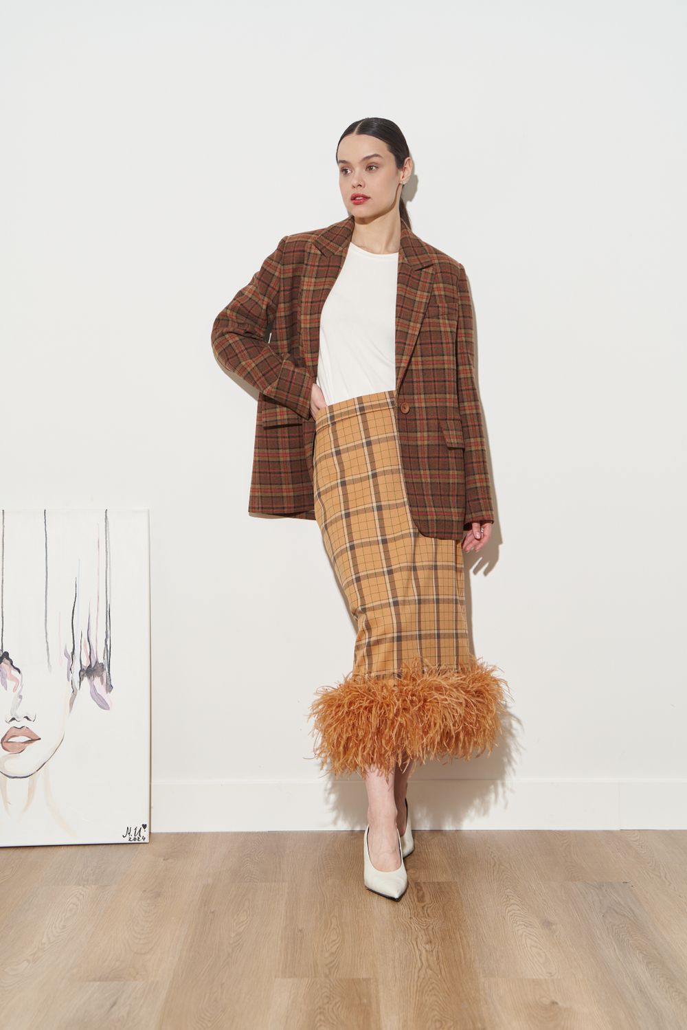 ПИДЖАК В КЛЕТКУ ШОКОЛАД|ОРАНЖЕВЫЙ