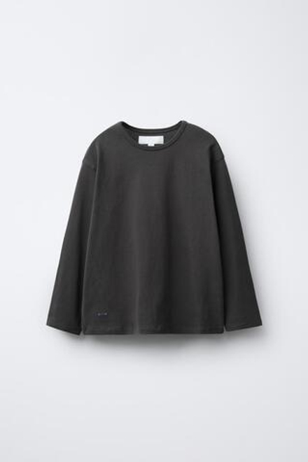 ZARA ФУТБОЛКА С ДЛИННЫМИ РУКАВАМИ И ВЫШИВКОЙ, АНТРАЦИТОВО-СЕРЫЙ