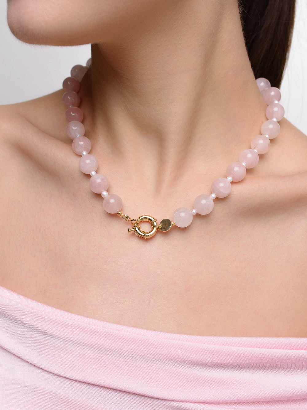Колье "Bon" из розового кварца Gold