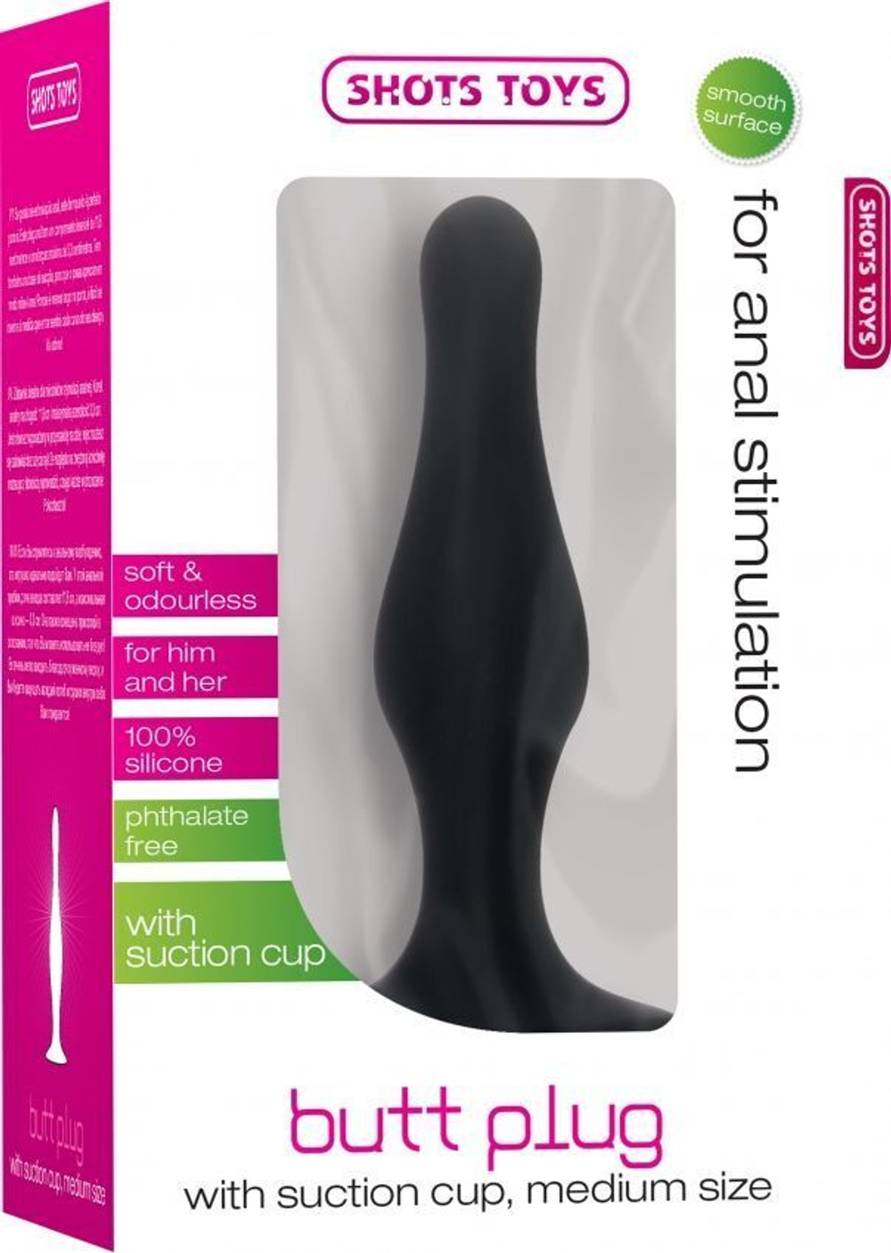 Чёрная анальная пробка с длинным кончиком Butt Plug with Suction Cup Medium (Цвет: черный)
