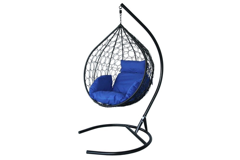 Кресло подвесное Garden Story Сфера Лайт (стойка+основание.чёрн.,корзн.чёрн.,подуш.синяя. 3уп. (Б))