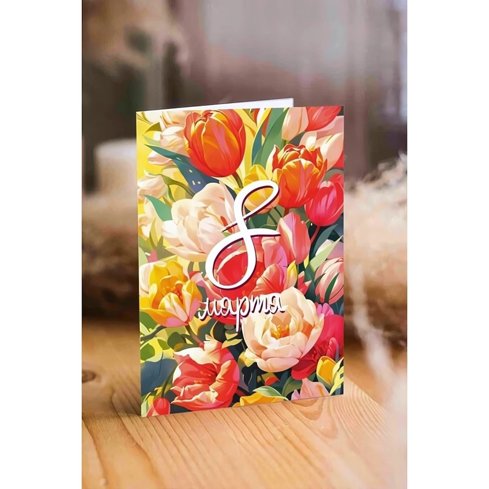 Дизайнерская открытка «8 марта (букет тюльпанов)»