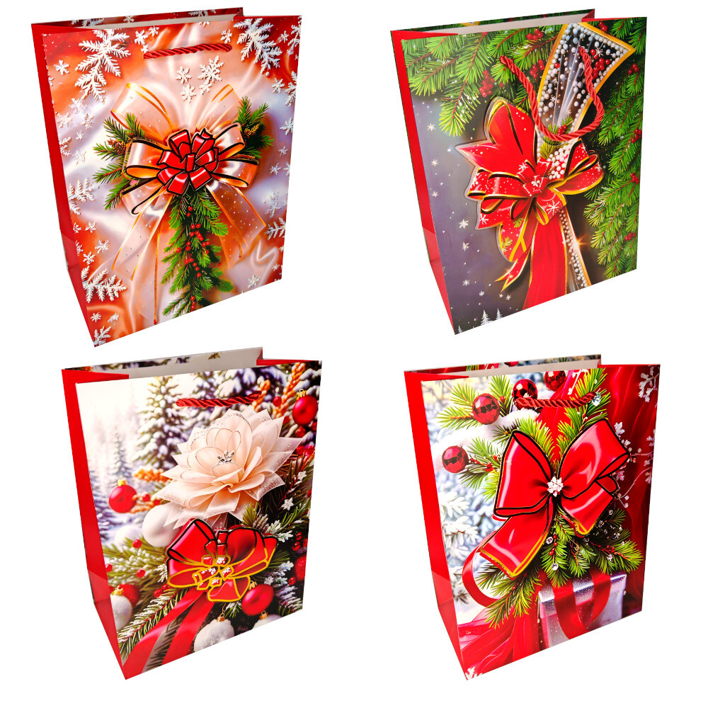 Пакет подар. бум. новогодн. 18*23*10 см 210 гр/м2 "Банты" микс дизайнов