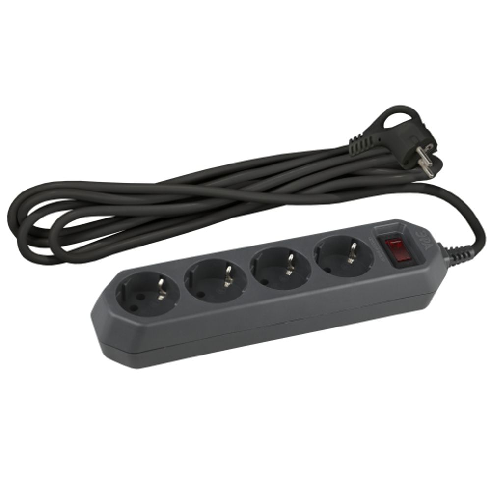Сетевой фильтр ЭРА USF-M-4es-1,5m-B с защитой (термо) с заземлением с выключателем 4 розетки 1,5м 10А черный | Сетевые фильтры