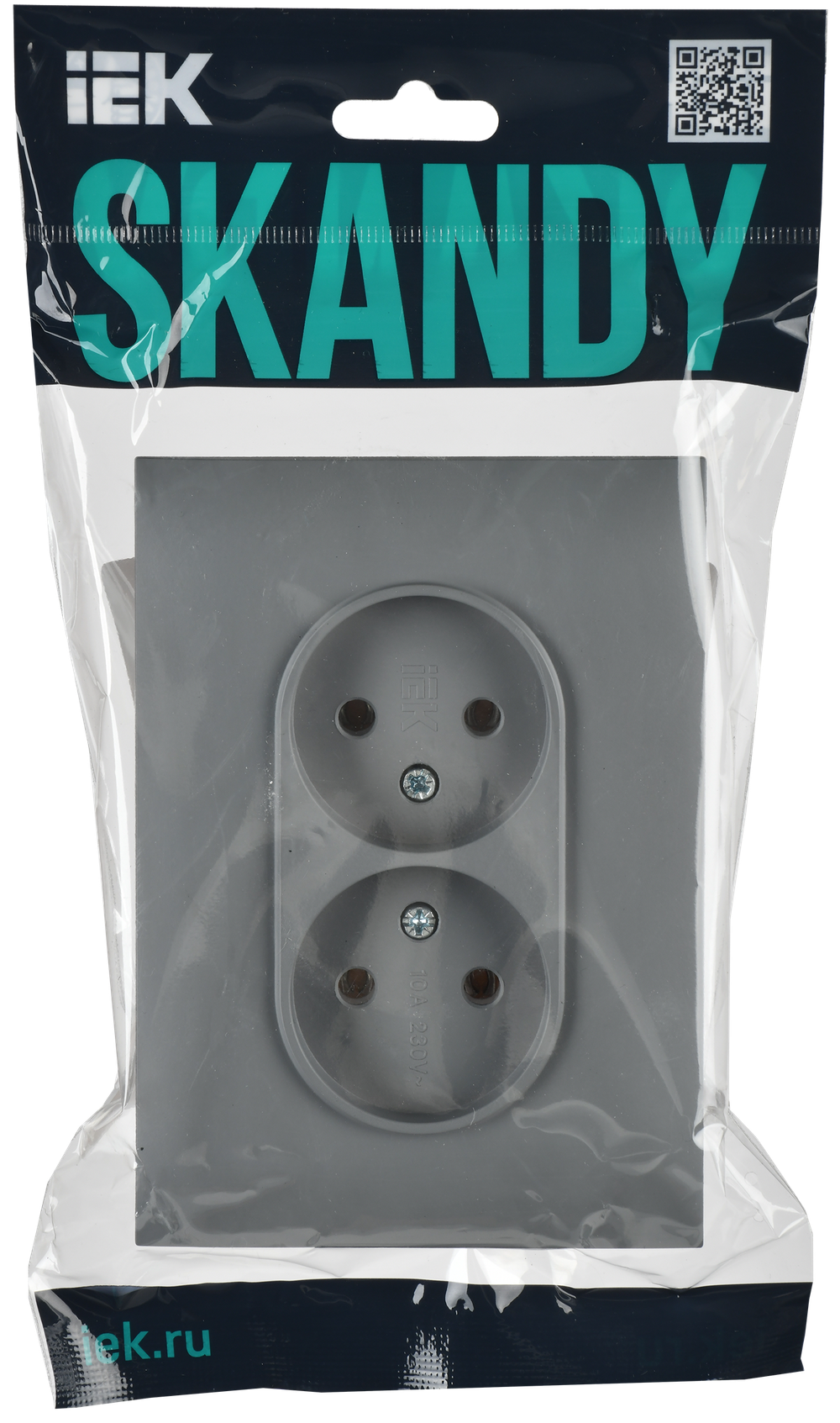 SKANDY Розетка 2-местная без заземления без защитных шторок 10А в сборе SK-R10Gr серый IEK