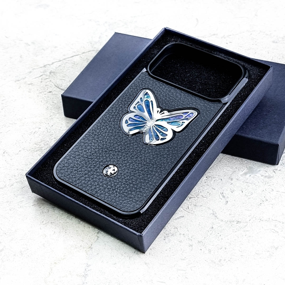 Крутой чехол для iPhone с бабочкой из перламутра - Euphoria HM Premium - натуральная кожа ювелирный сплав