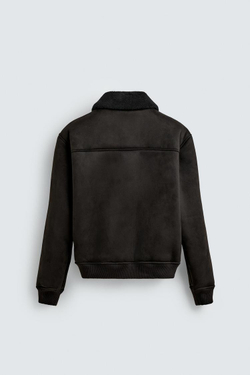 ZARA КОМБИНИРОВАННАЯ КУРТКА ИЗ ИСКУССТВЕННОЙ ЗАМШИ, ЧЕРНЫЙ