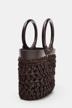 ZARA МИНИ-СУМКА-КОРЗИНА ИЗ РАФИИ, КОРИЧНЕВЫЙ
