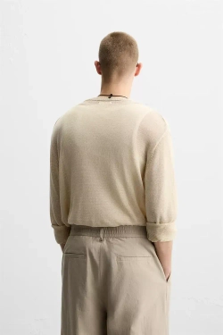 ZARA СВИТЕР RELAXED FIT ИЗ ПОЛУПРОЗРАЧНОЙ ТКАНИ, СВЕТЛО-БЕЖЕВЫЙ