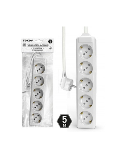 Удлинитель 5х5м с заземл. 10А 3х1.5 TOKOV LIGHT TKL-C01-BU5-5-1.5-Z