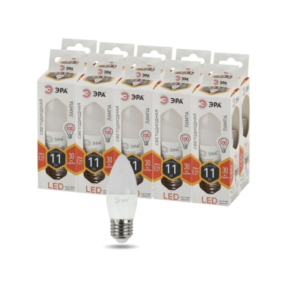 Лампочка светодиодная ЭРА STD LED B35-11W-827-E27 E27 / Е27 11Вт свеча теплый белый свет