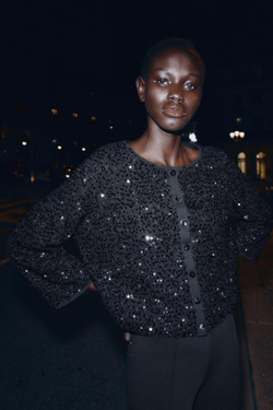 ZARA КАРДИГАН С ПАЙЕТКАМИ, ЧЕРНЫЙ