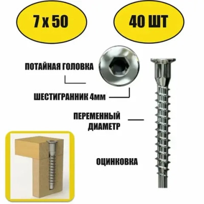 Евровинт 7х50 мебельный 40шт