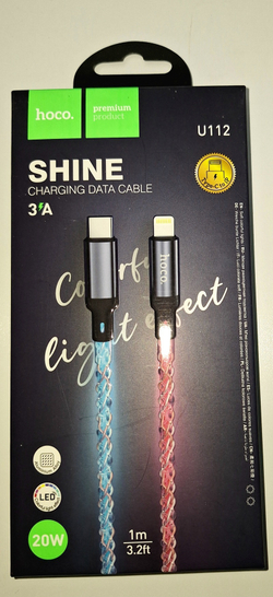 333_ USB-C кабель НОСО арт. U112 PD 20W Type-C to Lightning (100см), серый ш/к 6931474788795