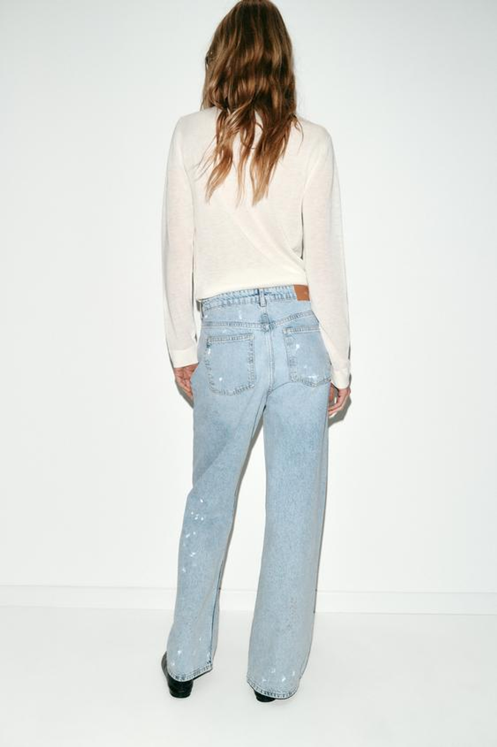 ZARA ДЖИНСЫ Z1975 LOOSE СО СРЕДНЕЙ ПОСАДКОЙ С ЭФФЕКТОМ КРАСКИ, ГОЛУБОЙ