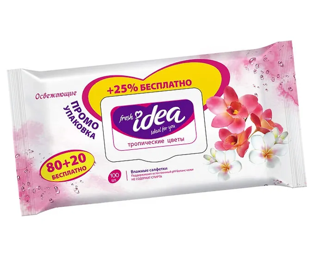 ПРОМО Фреш Идея влажные салфетки Тропические цветы 100шт. уп. с крышкой