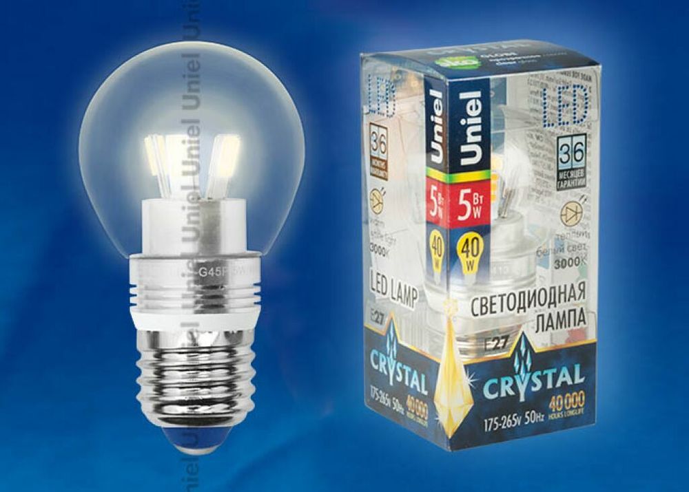LED-G45P-5W/WW/E27/CL ALC02SL Лампа светодиодная пятилепестковая. Форма шар, прозрачная колба. Материал корпуса алюминий. Цвет свечения теплый белый