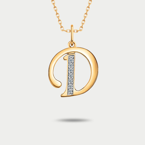 Подвеска-буква "Д" женская из комбинированного золота 585 пробы с фианитами (арт. 5727 "Д")