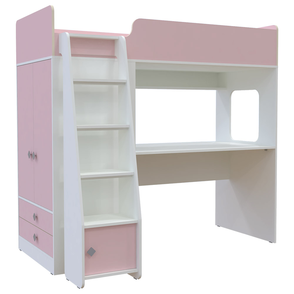 Кровать-чердак КарИВи Л-Ф607.1 75х190 Белый  Розовый