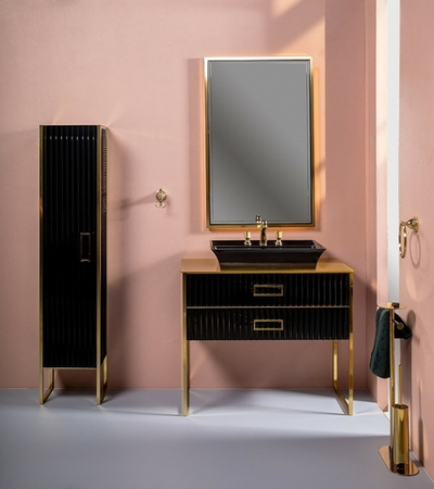 Тумба Armadi Art Monaco 100 см h74 см черная глянец + золото под раковину чашу 867-100-BG