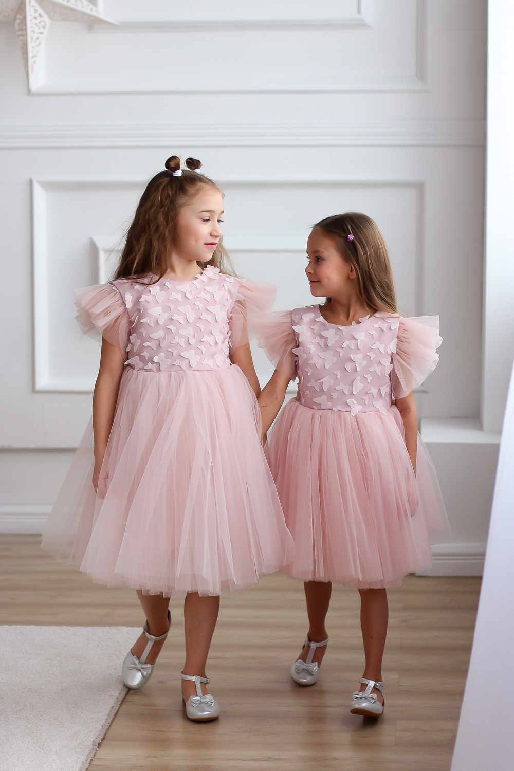 Нарядное пышное платье "Бабочки", цвет пудровый/розовый