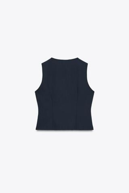 ZARA ТОП ИЗ КРЕПА С ПРЯЖКАМИ, МОРСКОЙ СИНИЙ