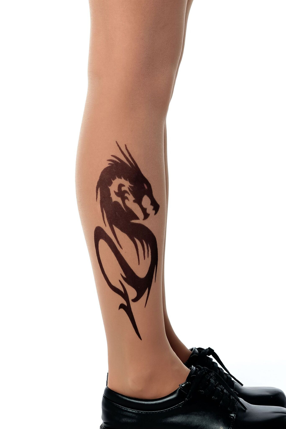 Колготки +size с принтом в виде дракона на правой ножке (Размер: XL-XXL-XXXL) (Цвет: бежевый)