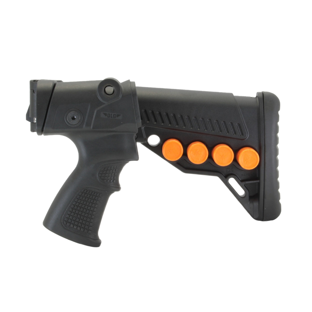 Телескопический складной приклад с патронташем Remington 870/750, DLG Tactical. Черный