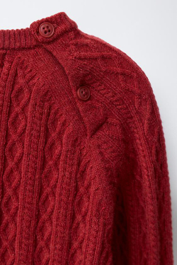 ZARA СВИТЕР С УЗОРОМ «КОСЫ», ТЕМНО-РОЗОВЫЙ