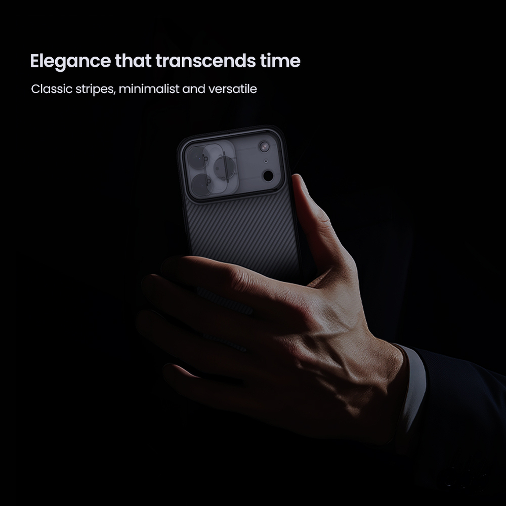 Чехол серого цвета (Transparent black) на iPhone 17 Pro Max, серия CamShield Pro (обновленная двойная защитная шторка для камеры) от Nillkin