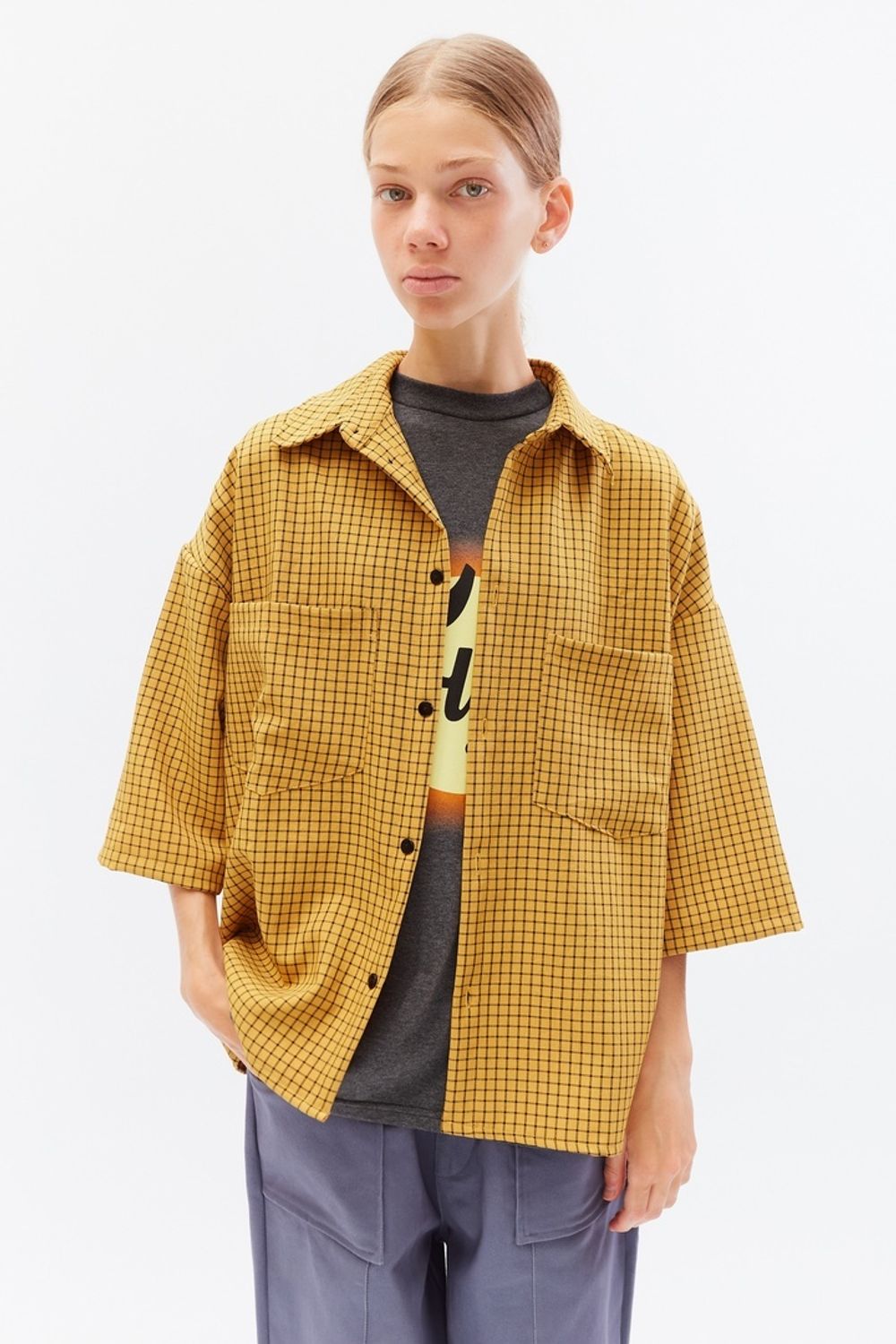 Рубашка БИЧ укороченная оверсайз желтая
