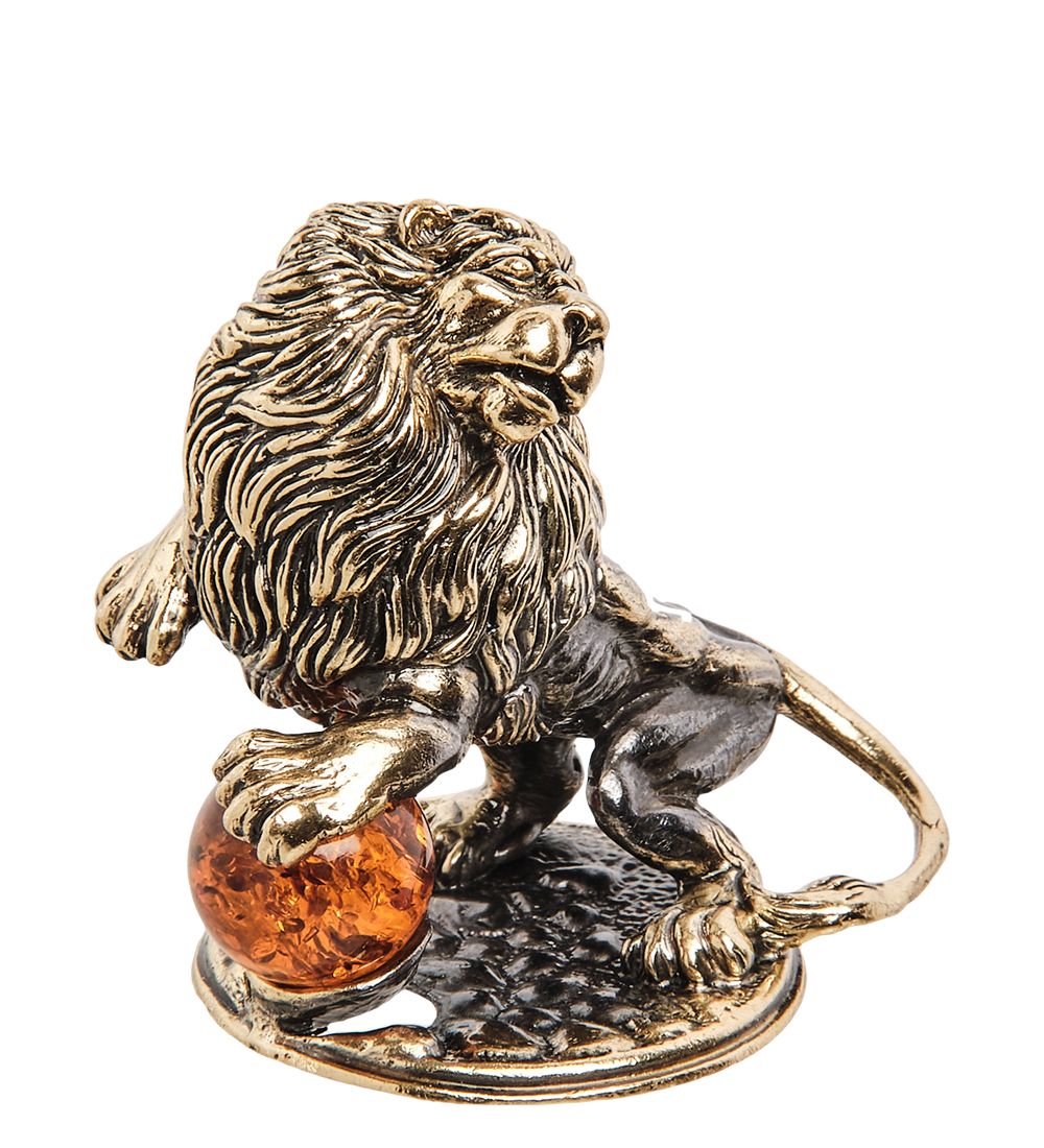 Народные промыслы AM-2013 Фигурка «Лев Цирковой» (латунь, янтарь)