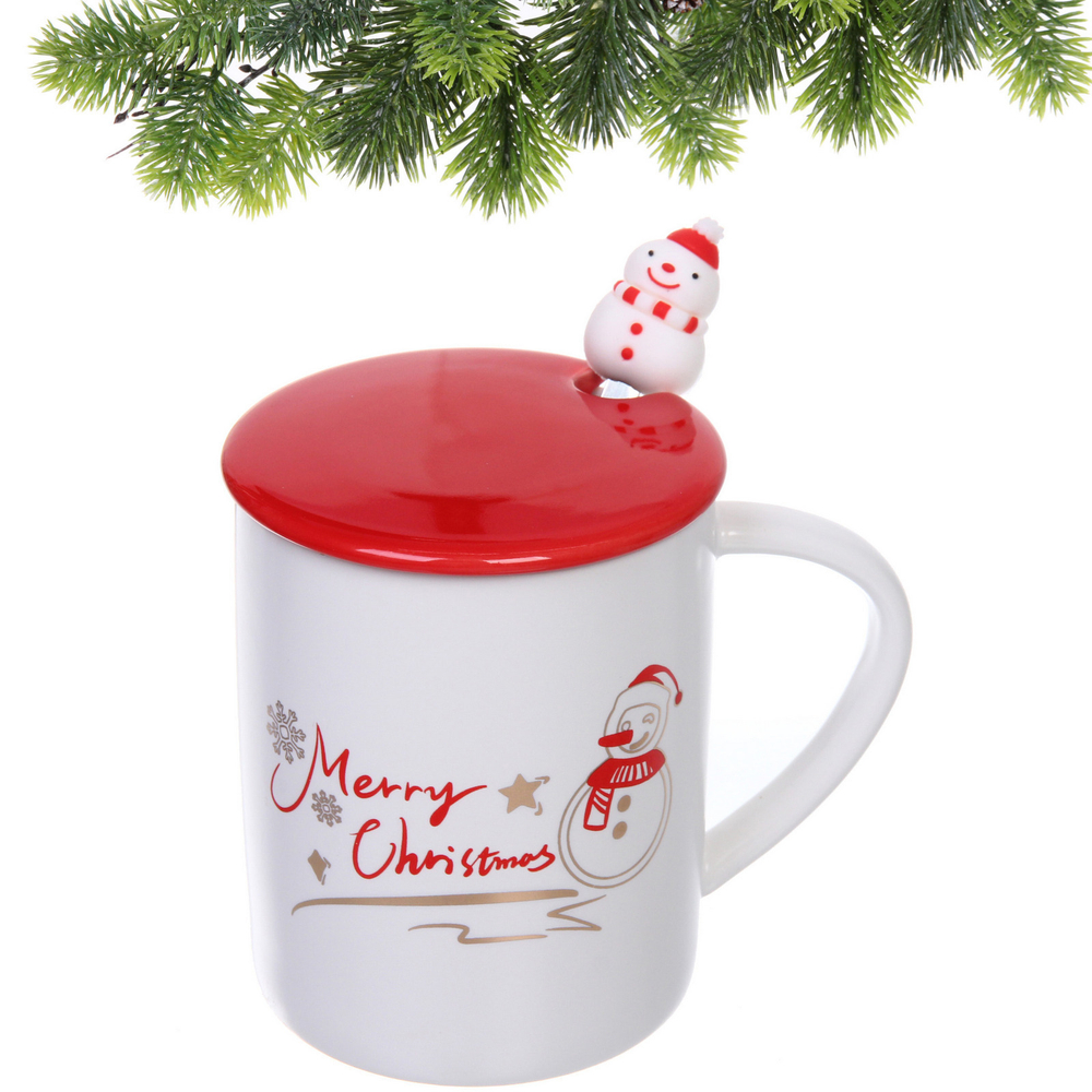 Кружка керамическая 450мл «С рождеством» с крышкой и ложкой