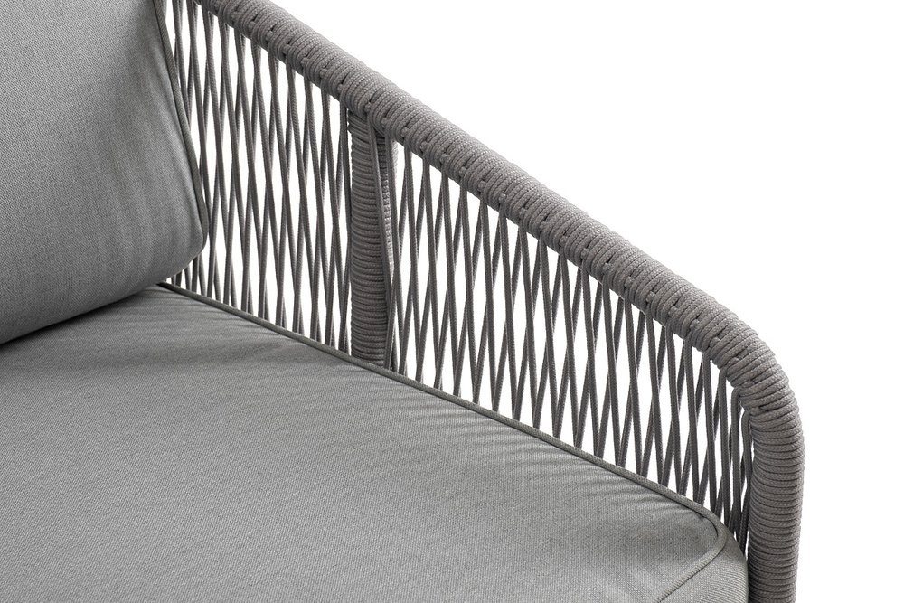 "Канны" левый модуль плетеный из роупа, каркас алюминий белый муар, роуп светло-серый круглый, ткань светло-серая