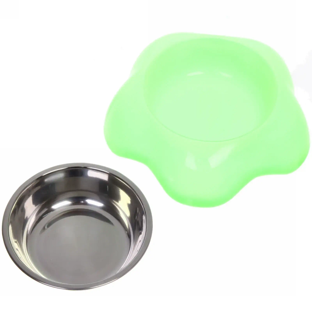 Миска пластиковая с металлической чашкой «Цветок» 16,5*4,2см цвет зеленый/150 и 200мл